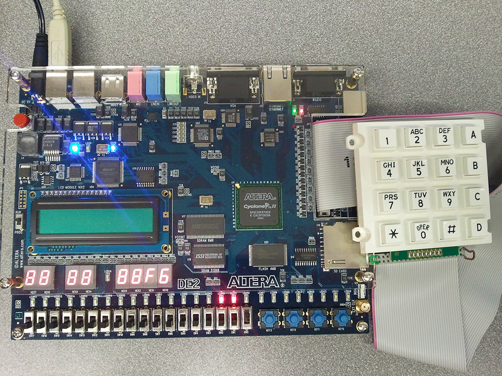 photo of FPGA development board with keypad attached